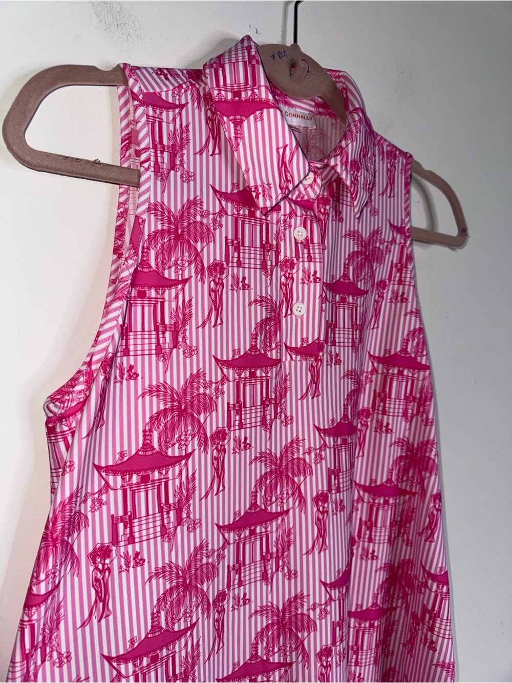 Jude Connally Pink Sleeveless Shift Dress Tropical Pagoda Print - Picture 9 of 9